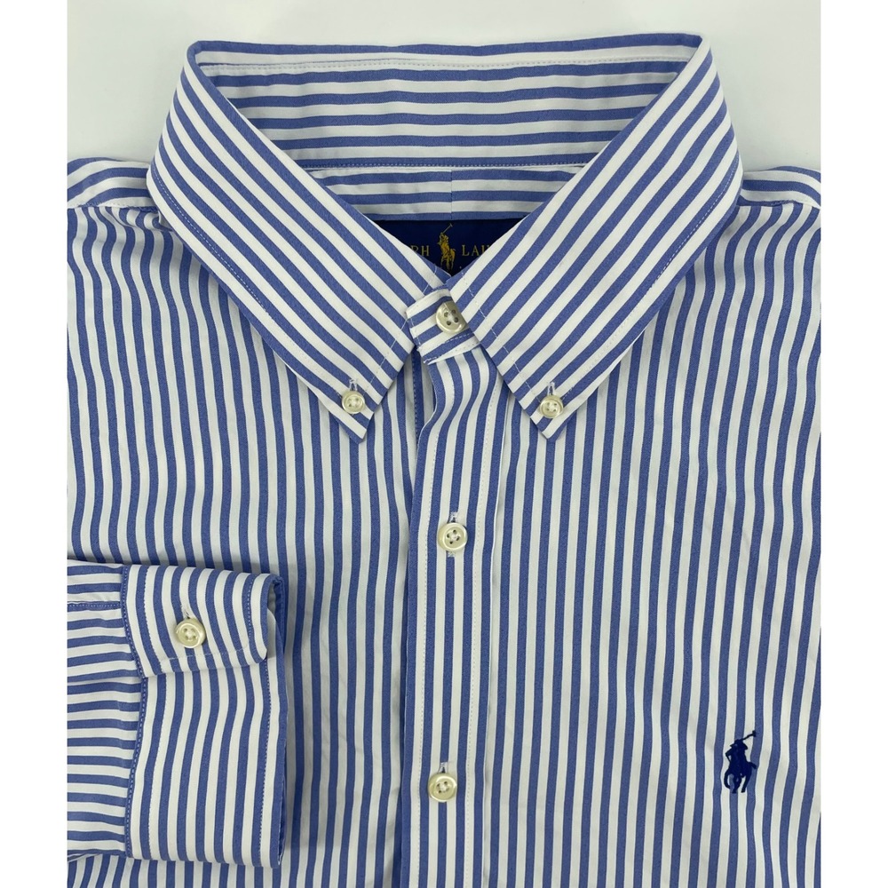 Polo Ralph Lauren Performance Shirt Mens XL Blue White Stripe Slim Fit Stretch